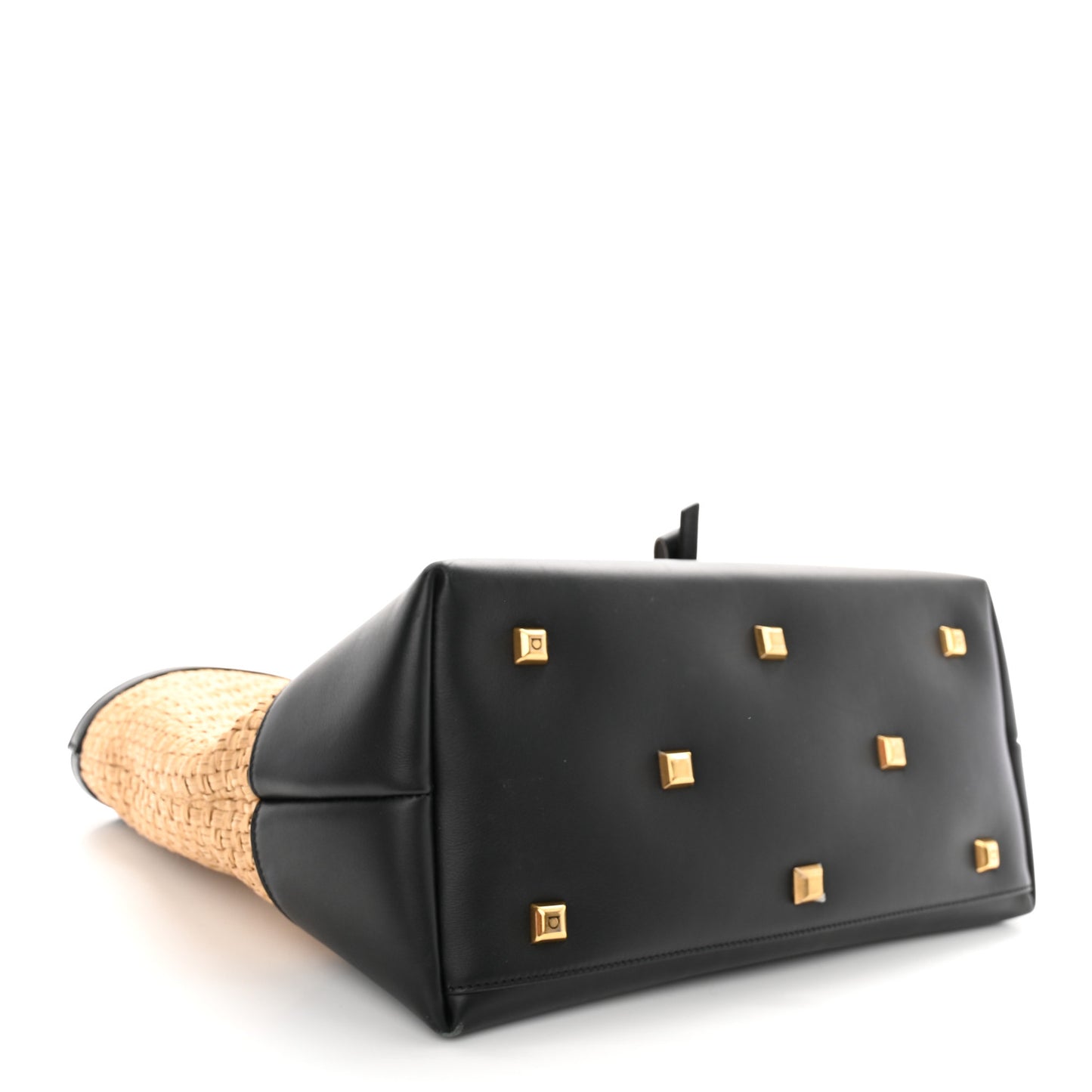 Woven Raffia Calfskin The Studio Tote Beige Black