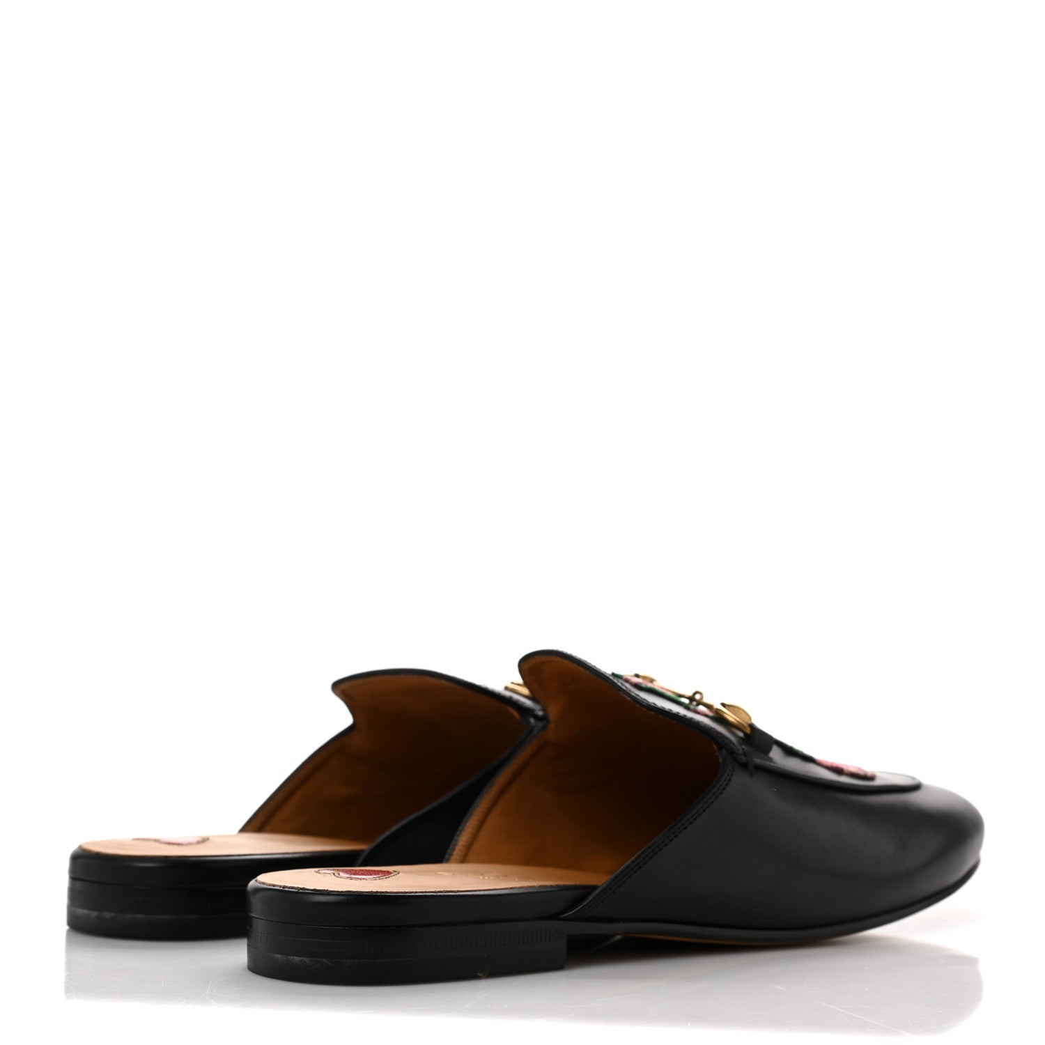 Gucci Calfskin Flower Embroidered Princetown Slippers 39.5 Black 4 of 9