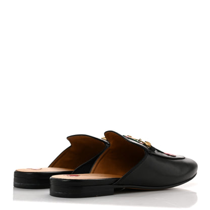 Gucci Calfskin Flower Embroidered Princetown Slippers 39.5 Black 4 of 9
