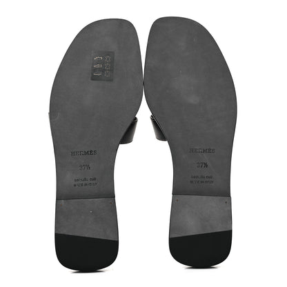 Hermes Box Calfskin Oran Sandals 37.5 Black 5 of 9
