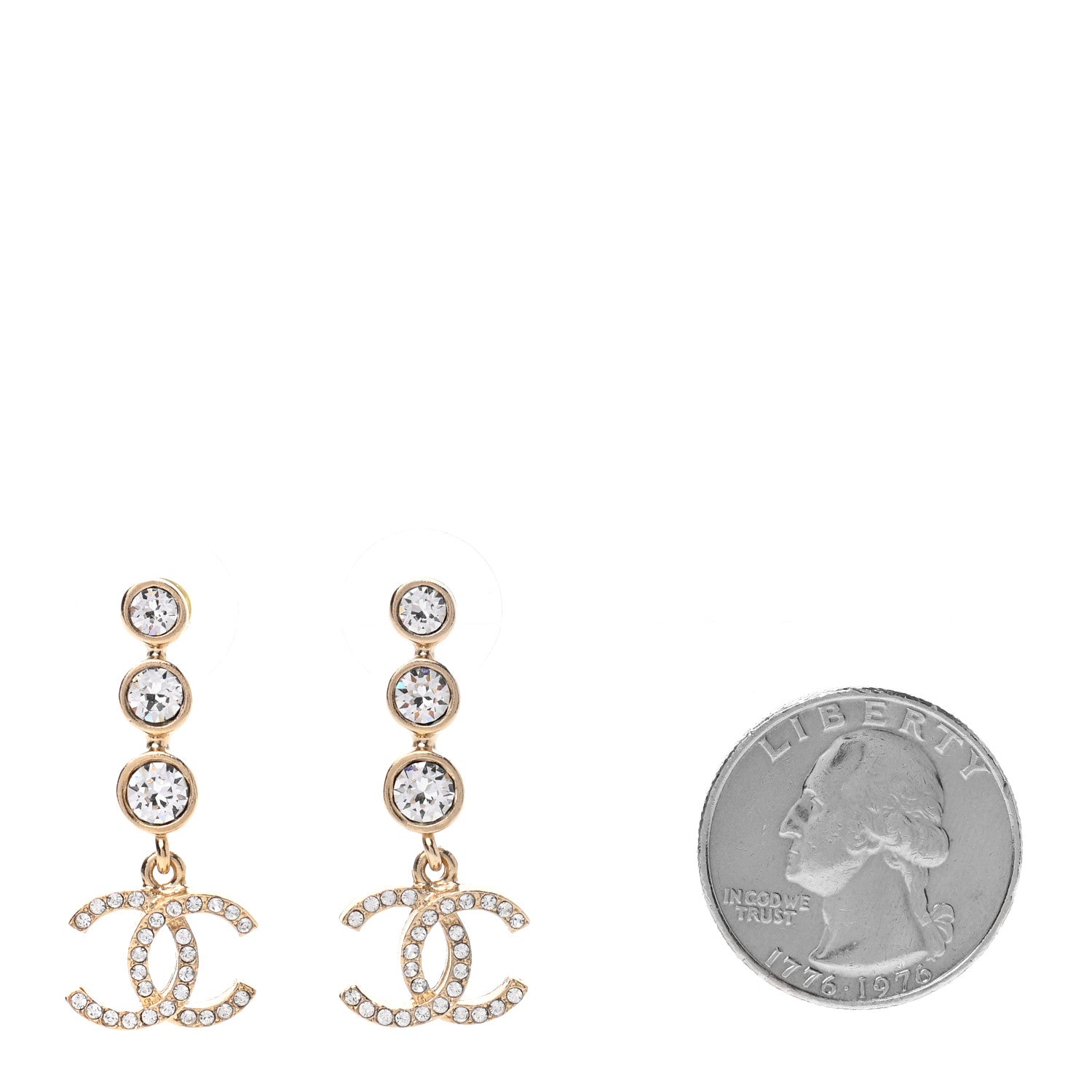 Chanel Crystal CC Drop Earrings Gold 2 of 4