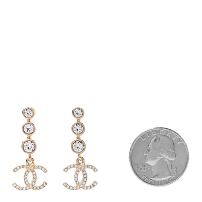 Chanel Crystal CC Drop Earrings Gold 2 of 4