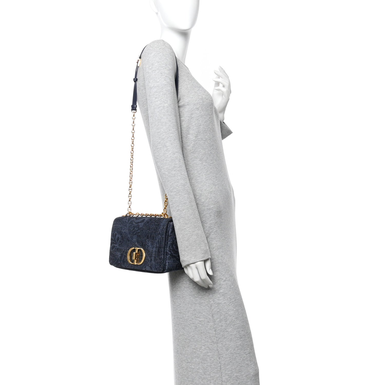 Christian Dior Denim Brocart Print Medium Caro Bag Blue 2 of 10