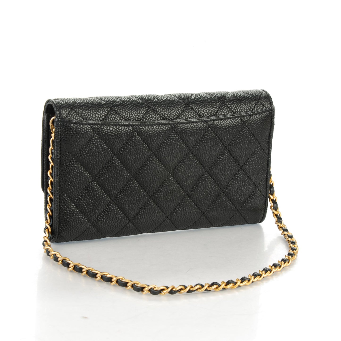 Caviar Quilted Wallet on Removable Chain Black