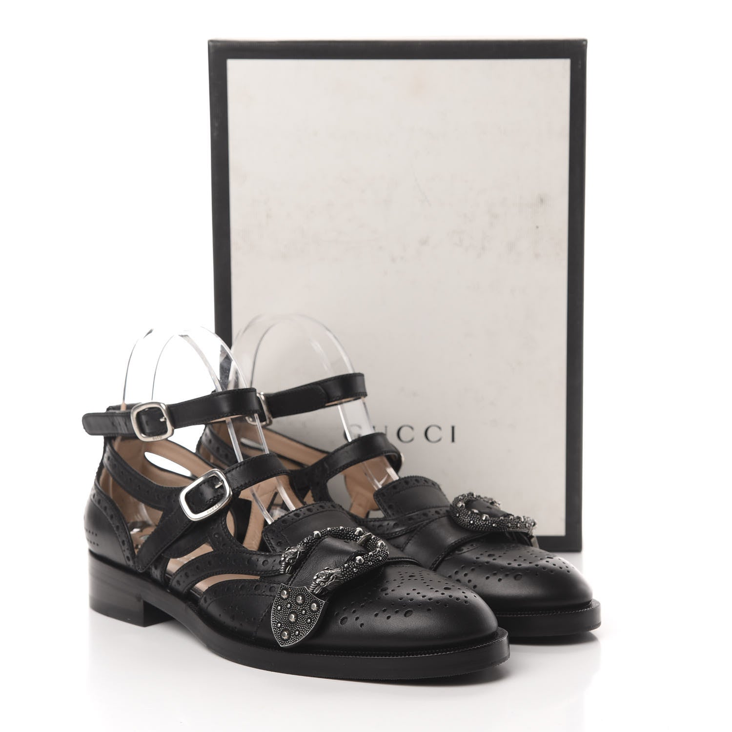 Gucci Calfskin Bee Embroidered Womens Queercore Brogue Wingtip Monk Strap Loafers 40 Black 9 of 9