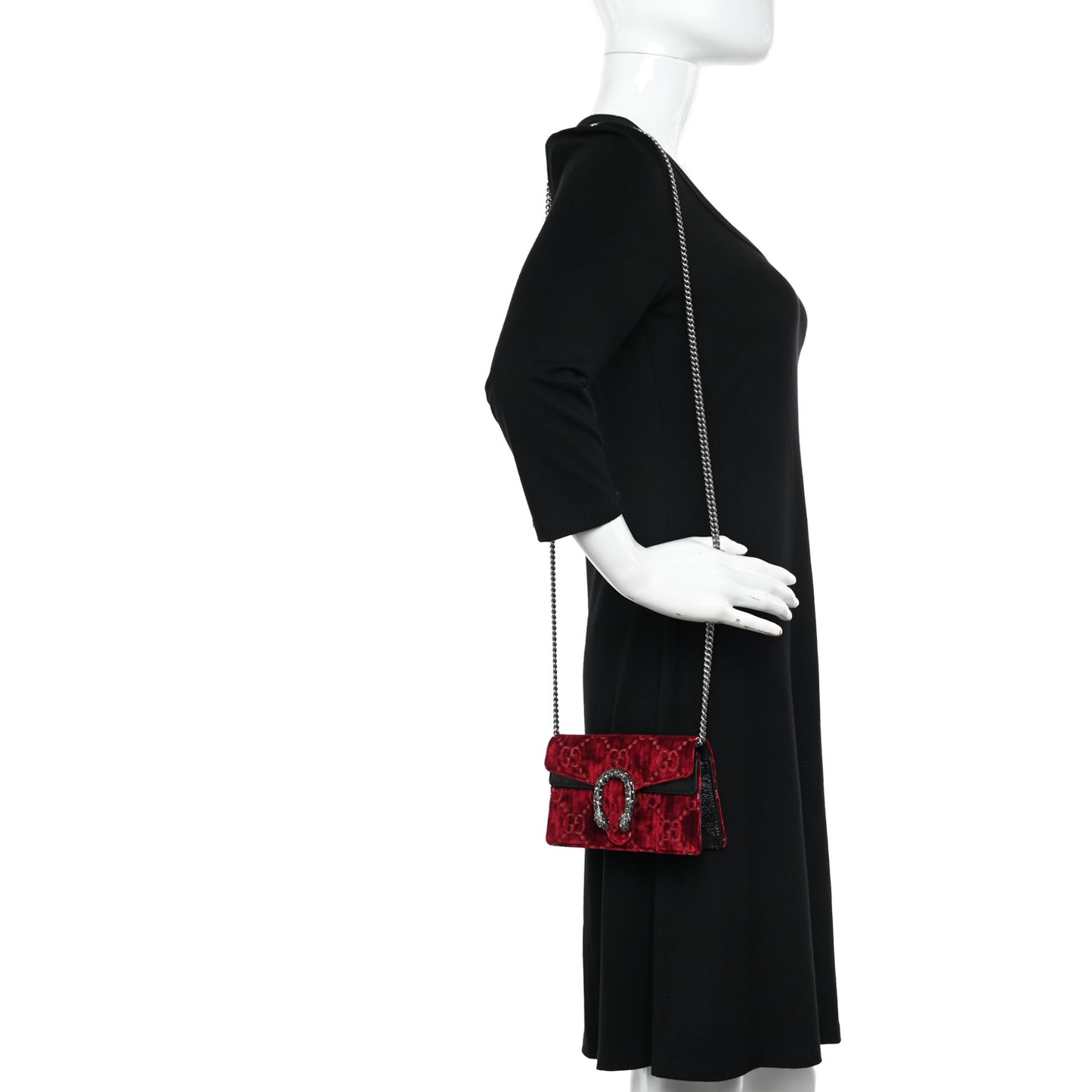 Velvet GG Monogram Super Mini Dionysus Shoulder Bag Red Cipria Black