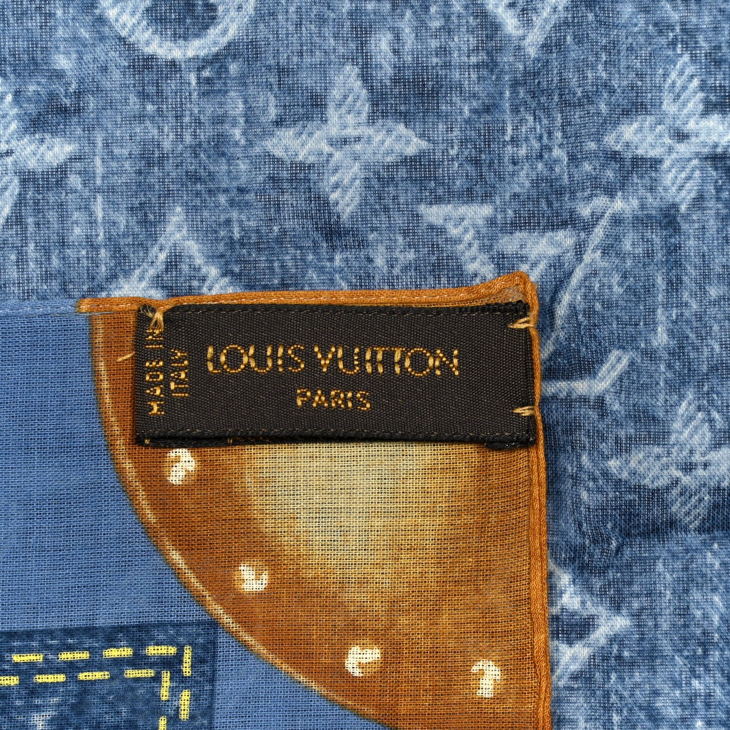 Cotton Monogram Denim Bandana Scarf Blue