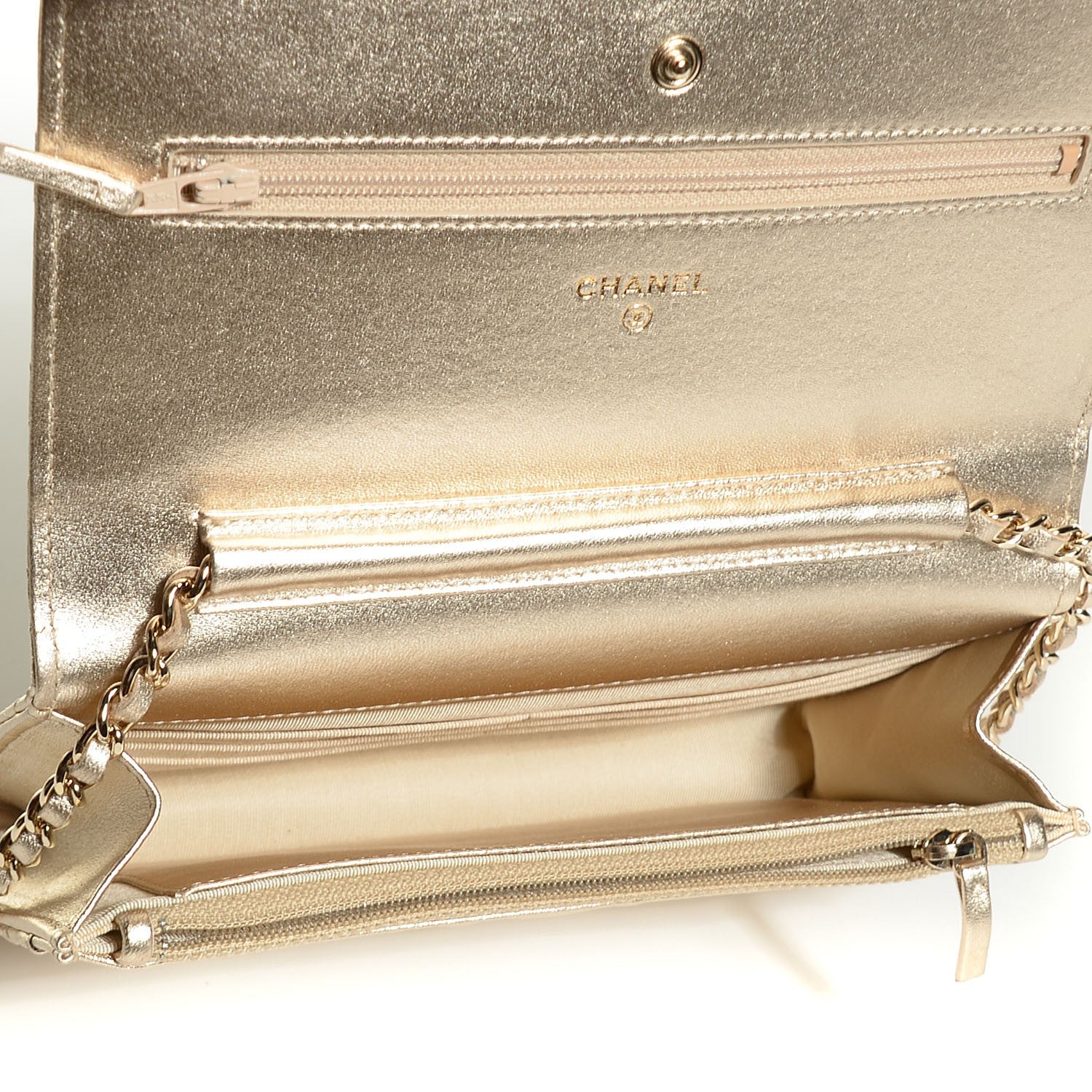 Chanel Metallic Lambskin Wallet On Chain WOC Gold 6 of 9