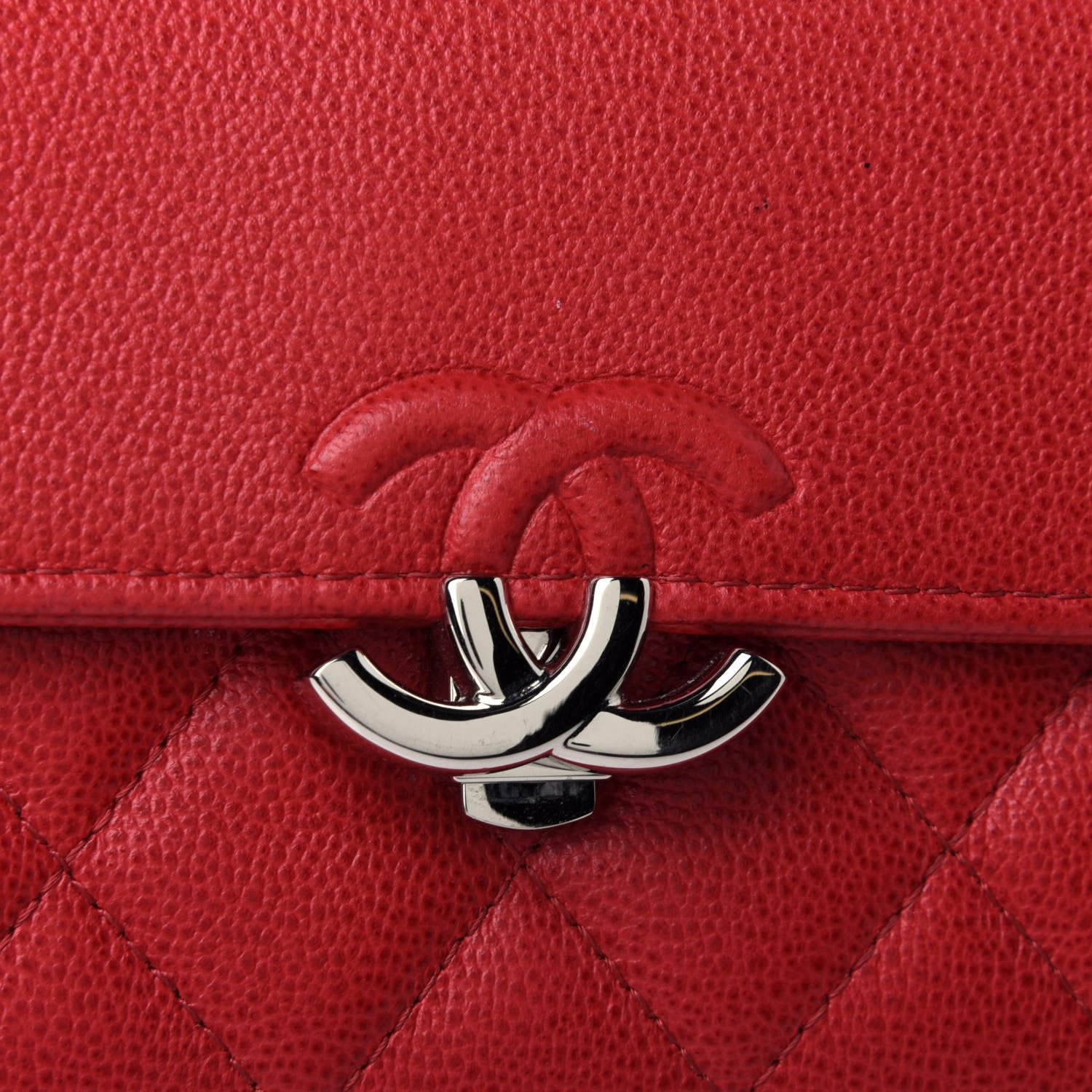 Chanel Grained Calfskin Quilted CC Box Flap Wallet Red 4 of 4