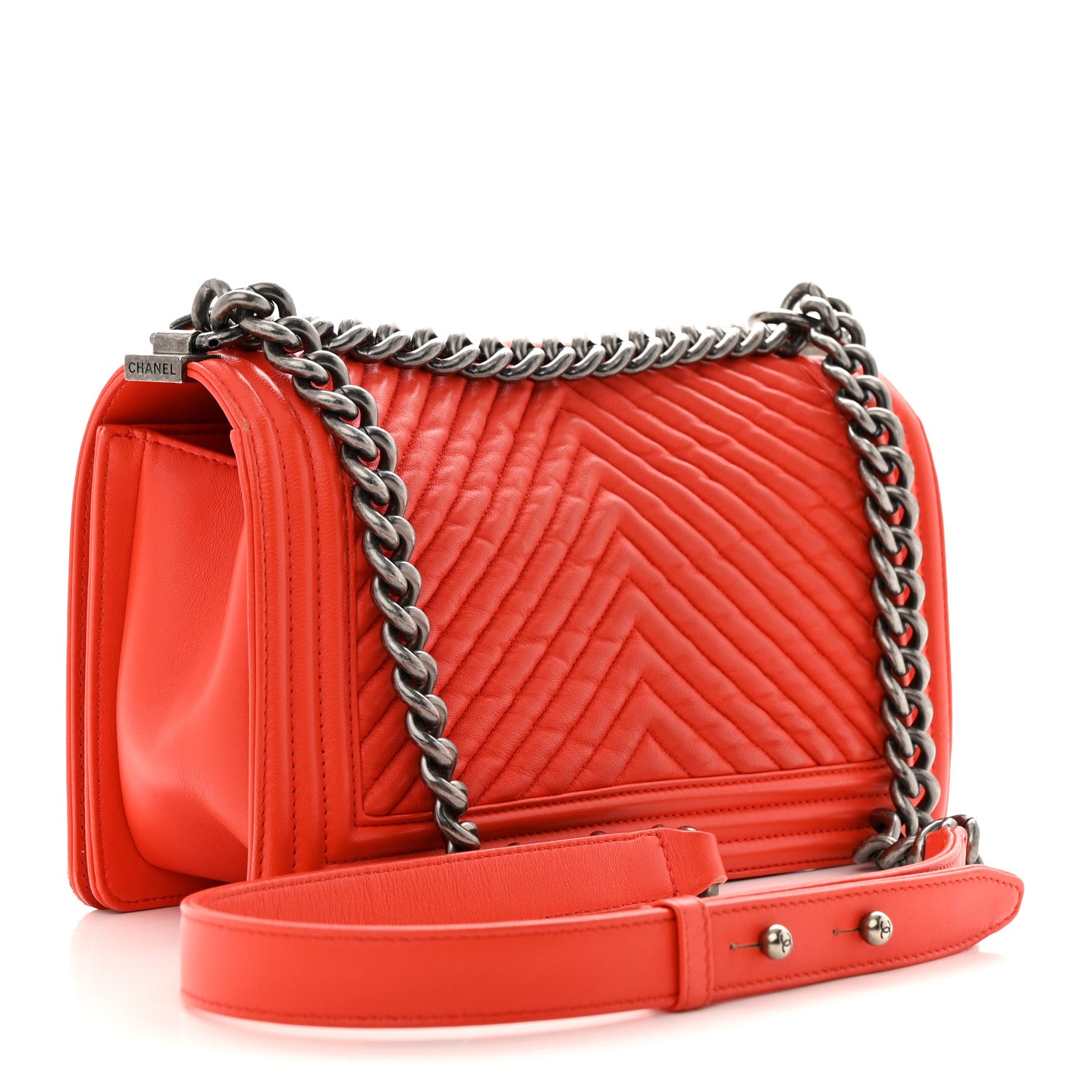 Chanel Wrinkled Lambskin Chevron Quilted Medium Boy Flap Orange 3 of 15
