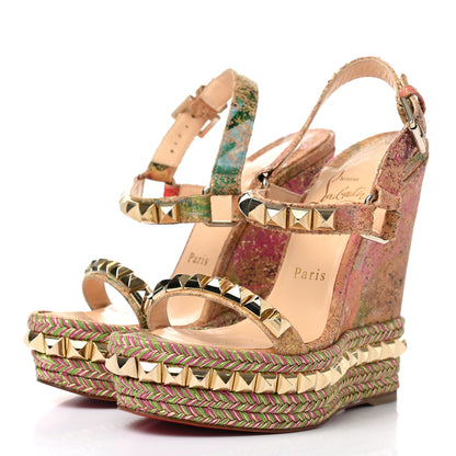 Christian Louboutin Cork Bloom Print Cataclou 140 Wedge Sandals 35 Multicolor Light Gold 3 of 8
