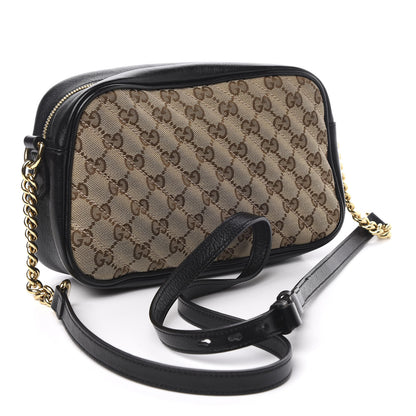 Gucci Monogram Matelasse Diagonal Small GG Marmont Chain Shoulder Bag Beige Black 3 of 13