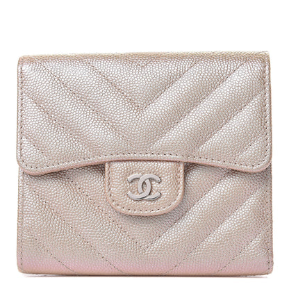 Chanel Metallic Caviar Chevron Quilted Compact Flap Wallet Light Gold 1 of 9