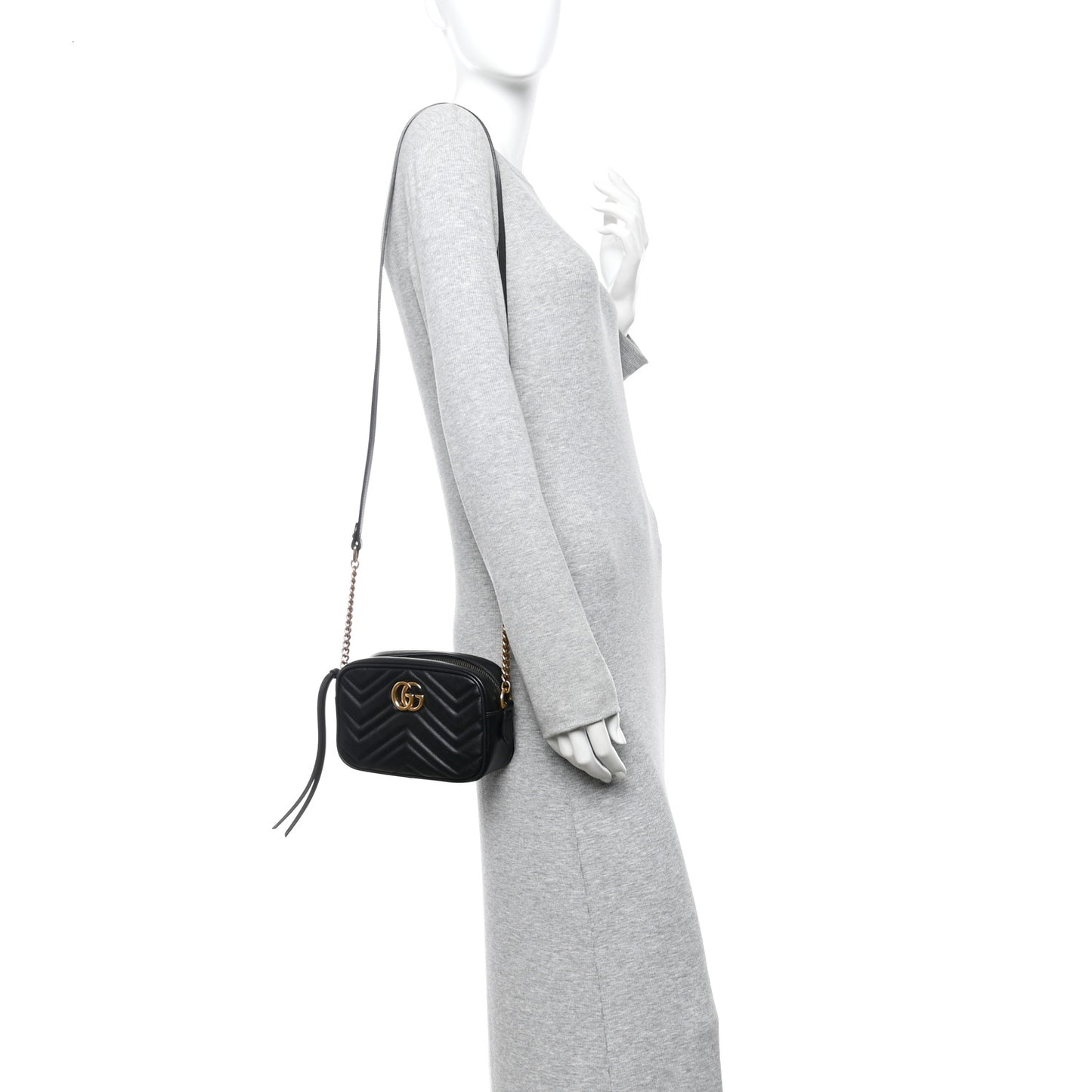 Calfskin Matelasse Mini GG Marmont Chain Shoulder Bag Black