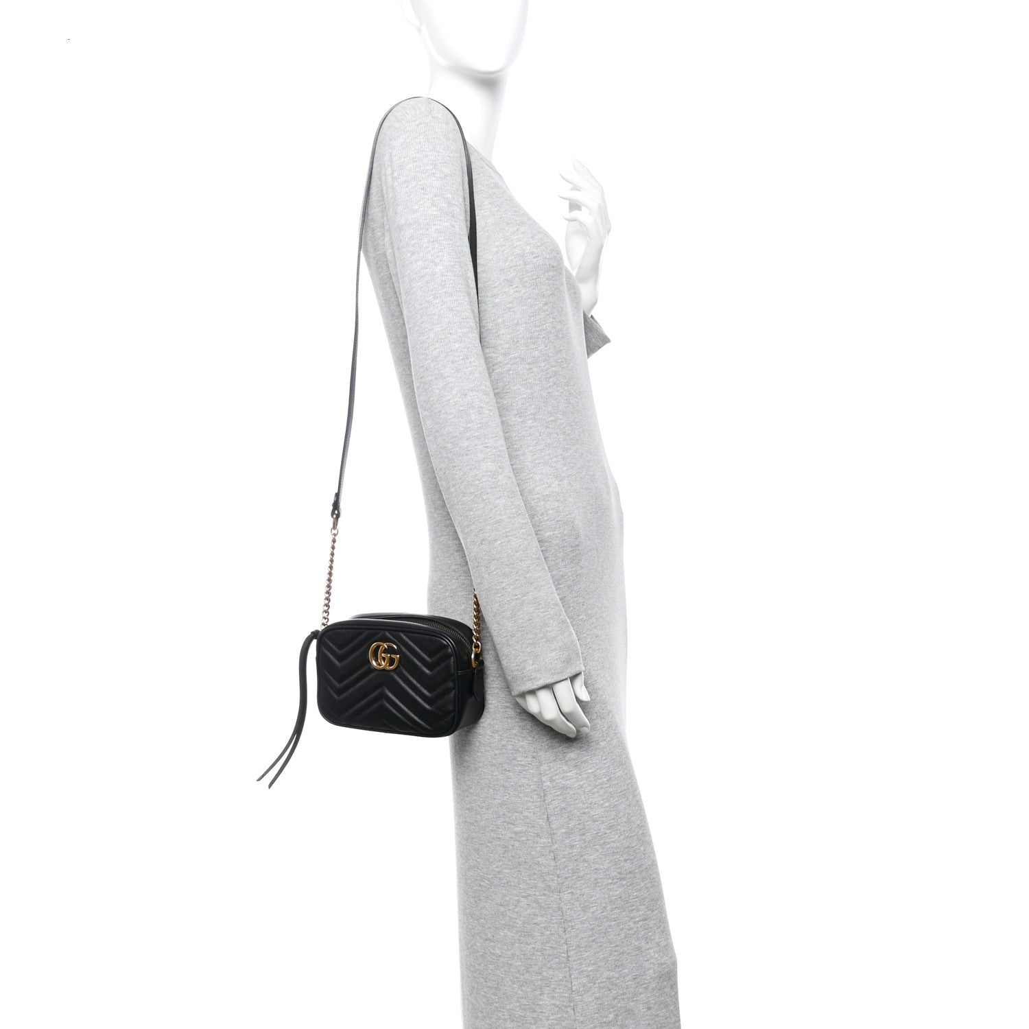 Gucci Calfskin Matelasse Mini GG Marmont Chain Shoulder Bag Black 2 of 10
