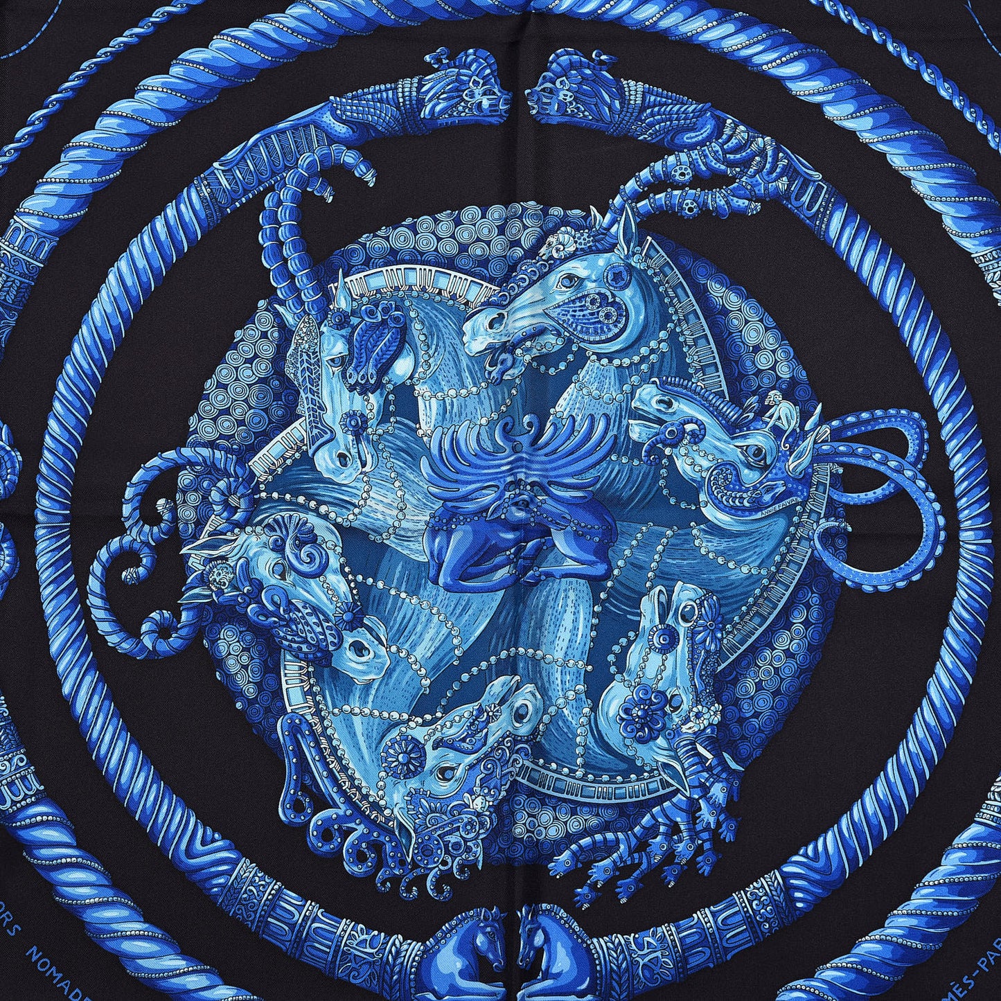 Silk Ors Nomades Scarf 90 Black Bleu Dur Turquoise