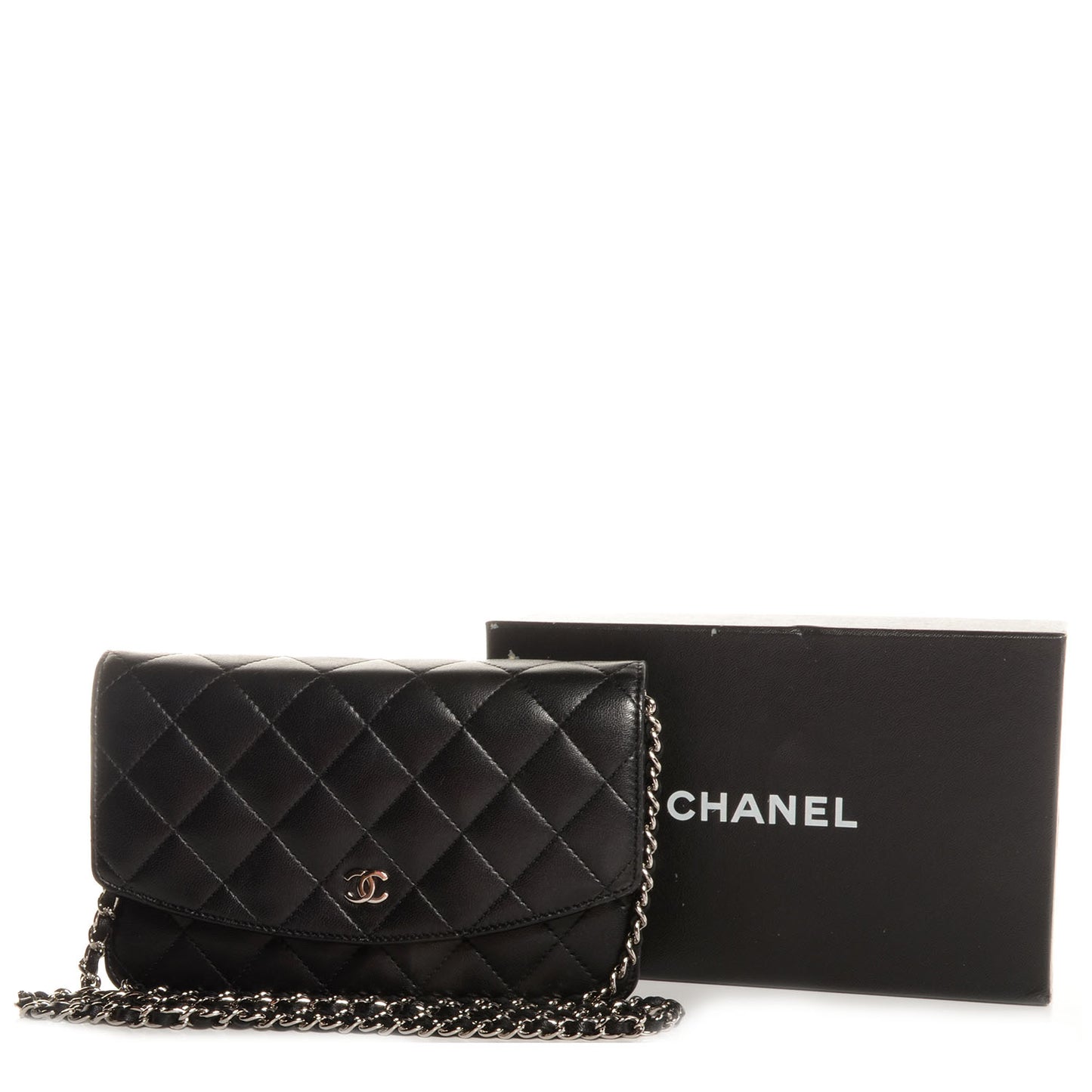 Lambskin Quilted Wallet On Chain WOC Black