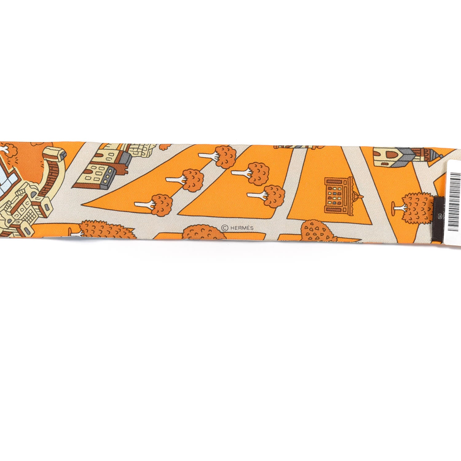Hermes Silk Les Nouveaux Amoureux de Paris Twilly Orange Ciel Beige 3 of 5