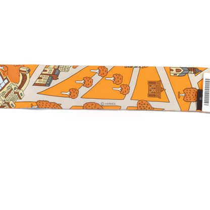 Hermes Silk Les Nouveaux Amoureux de Paris Twilly Orange Ciel Beige 3 of 5