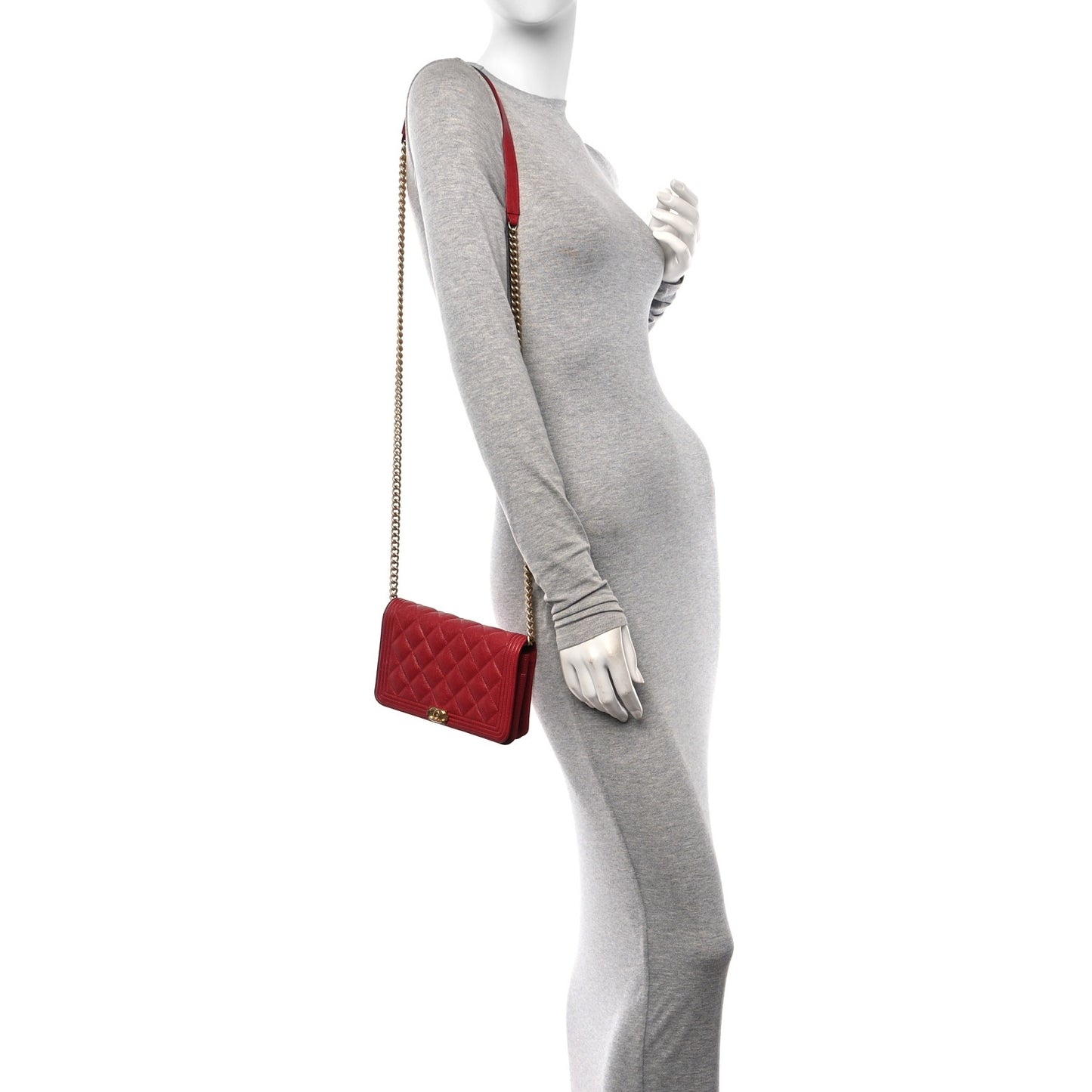 Caviar Quilted Boy Wallet On Chain WOC Red