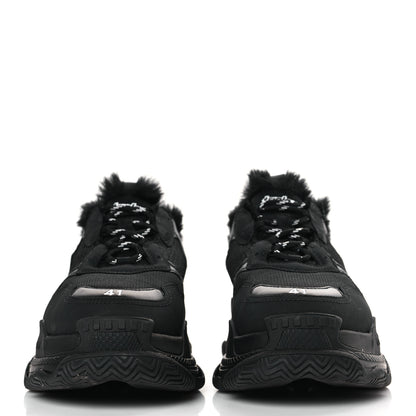 Balenciaga Fabric Mesh Faux Fur Triple S Sneakers 41 Black 2 of 5