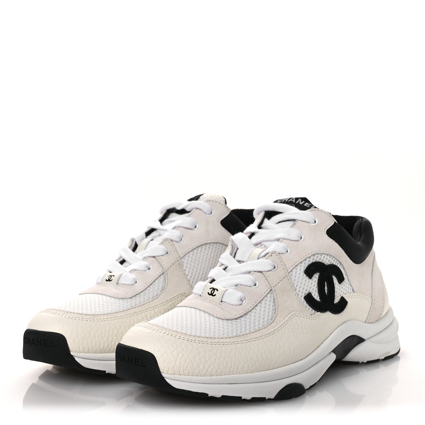 Mesh Suede Grained Calfskin Womens CC Sneakers 39.5 White Black