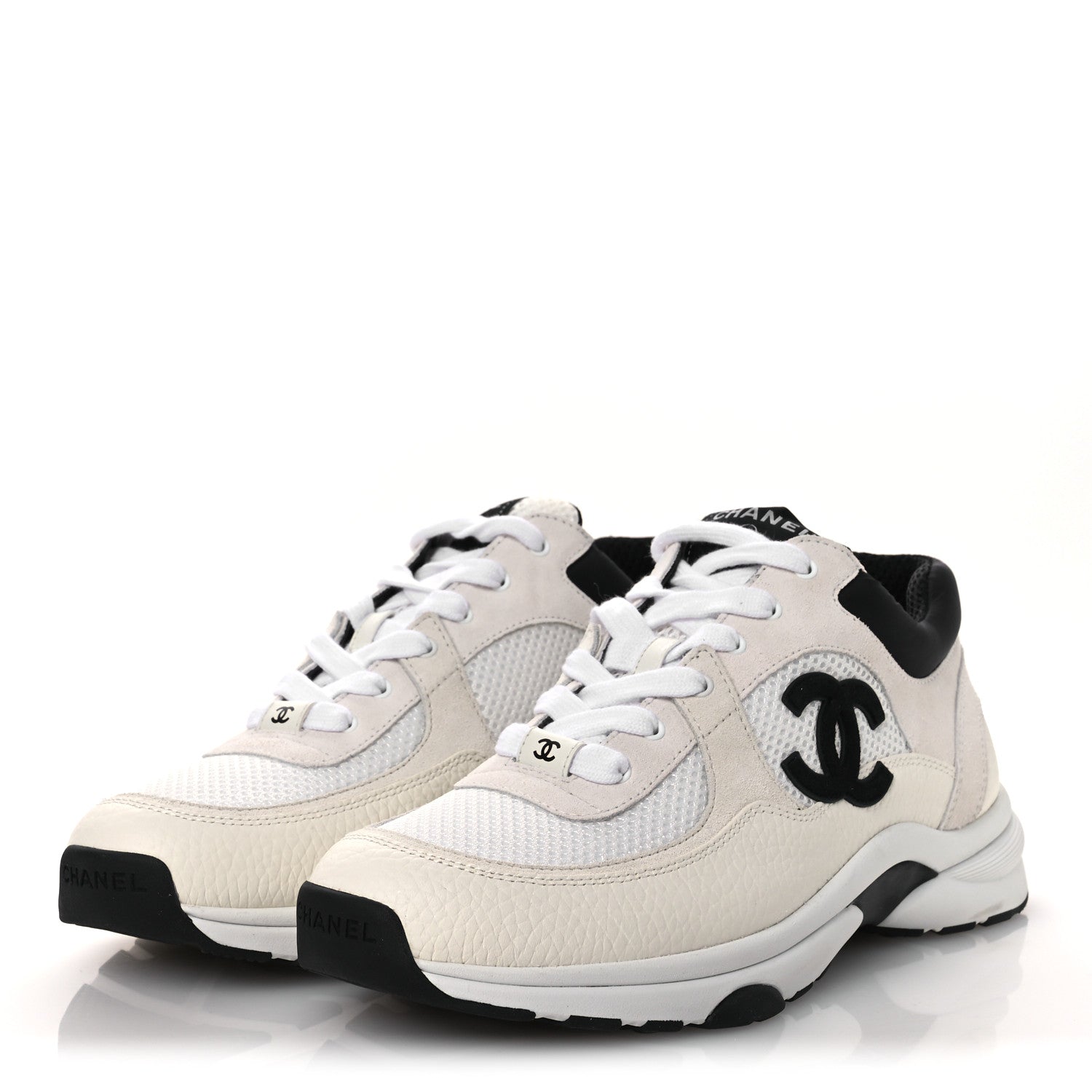 Chanel Mesh Suede Grained Calfskin Womens CC Sneakers 39.5 White Black 5 of 11