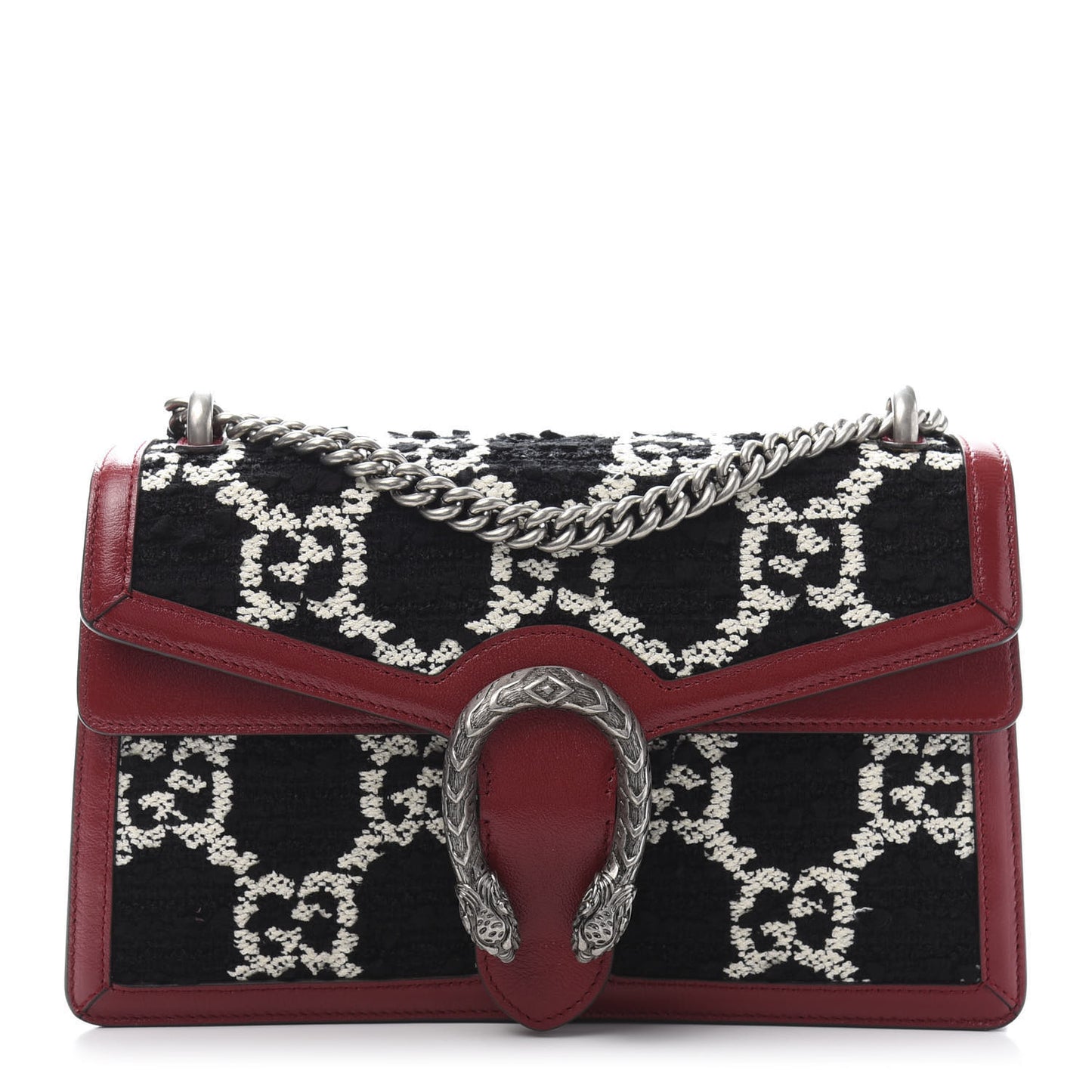 Tweed GG Monogram Small Dionysus Shoulder Bag Black White Romantic Cherry