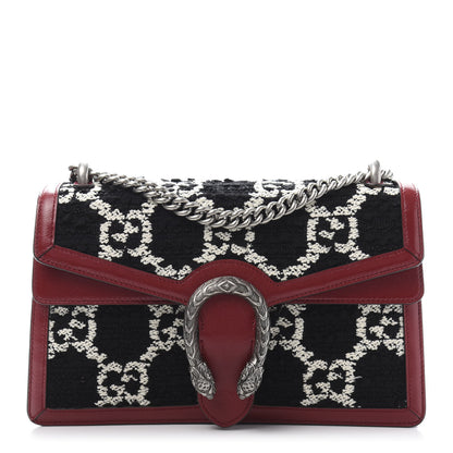 Gucci Tweed GG Monogram Small Dionysus Shoulder Bag Black White Romantic Cherry 1 of 11