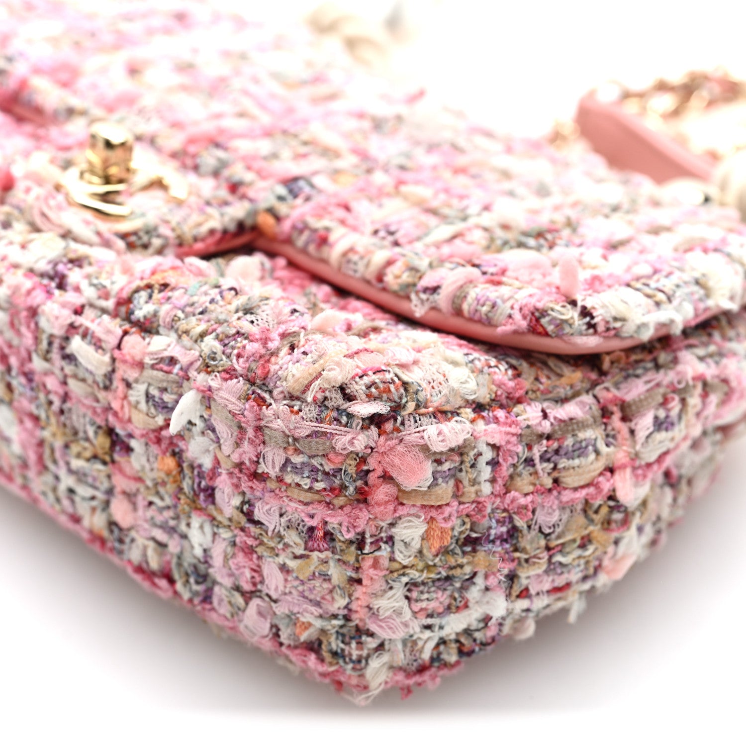Chanel Tweed Mini Pearl Handle Flap Pink Beige Orange Ecru 10 of 10