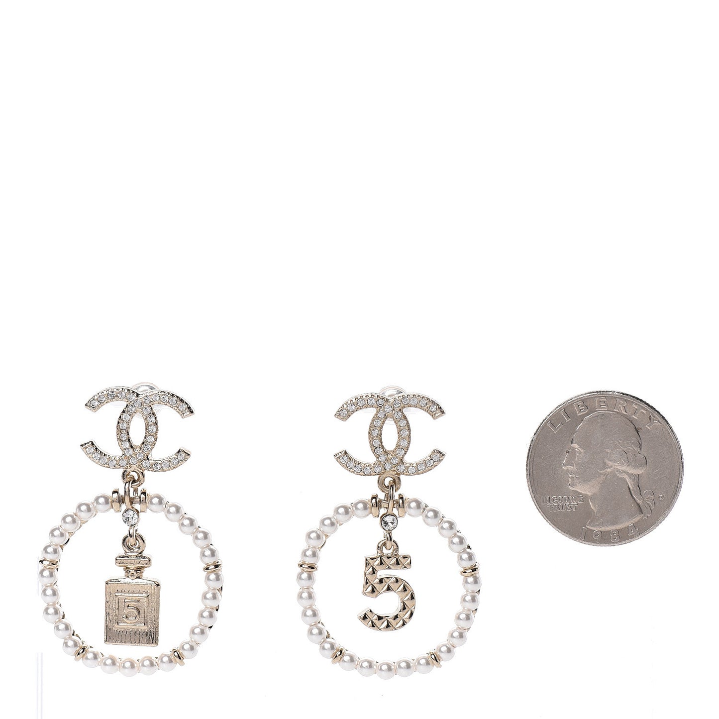 Crystal Pearl Charms CC Drop Earrings Gold