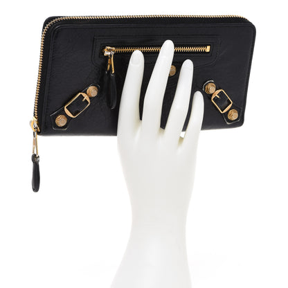Balenciaga Agneau Giant 12 Gold Hardware Continental Zip Around Wallet Black 2 of 8