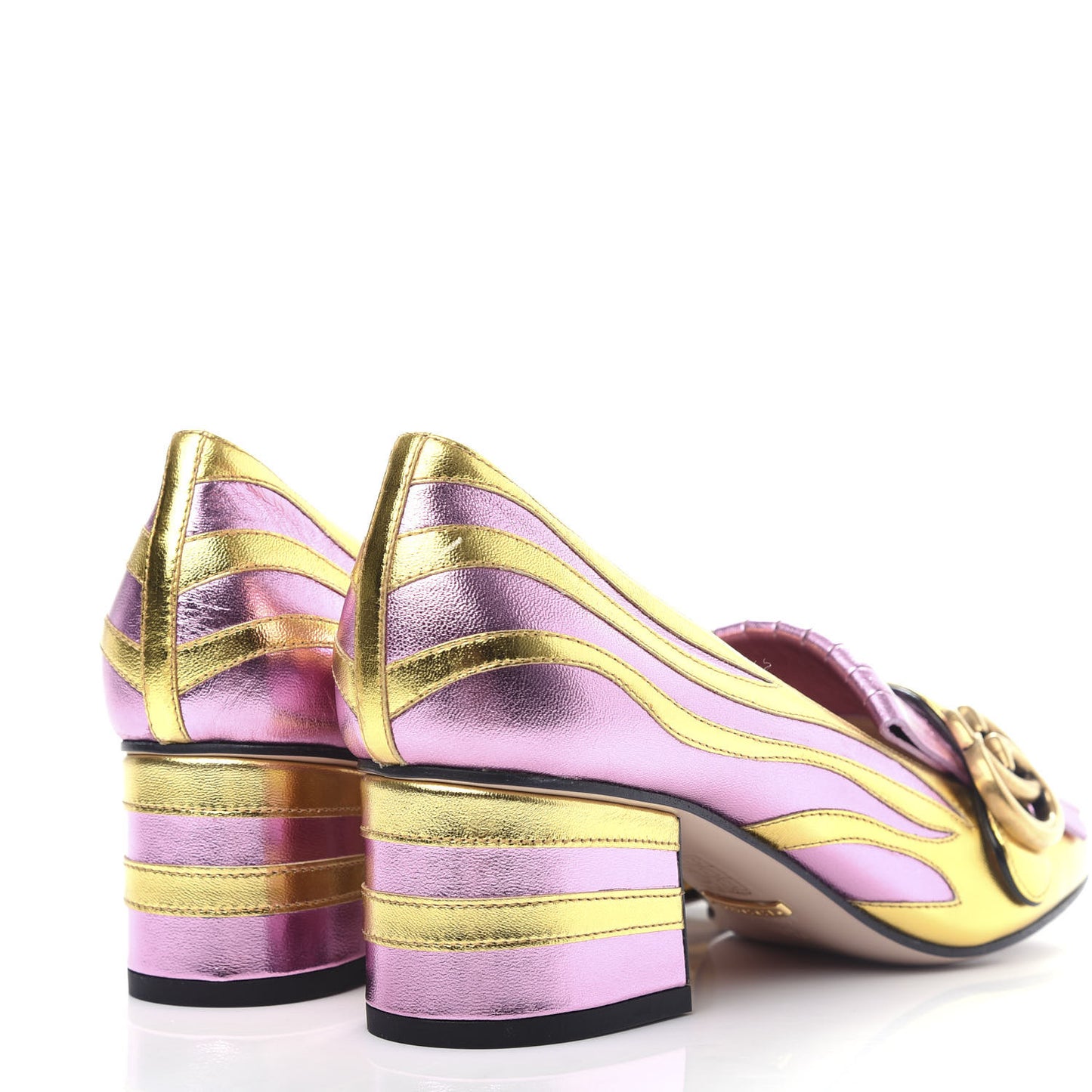 Metallic Nappa Inlay GG Marmont Fringe 50mm Loafer Pumps 36.5 Oro Vecchio Rosa