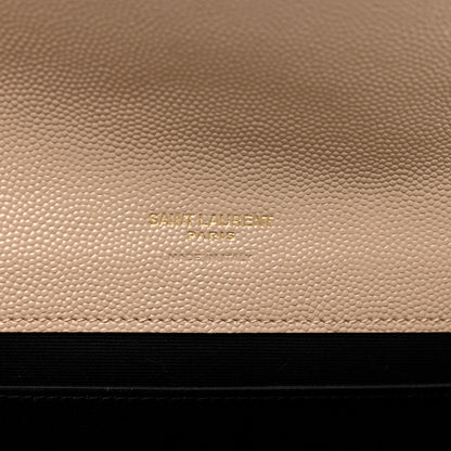 Saint Laurent Grain De Poudre Matelasse Chevron Monogram Envelope Clutch Dark Beige 7 of 9