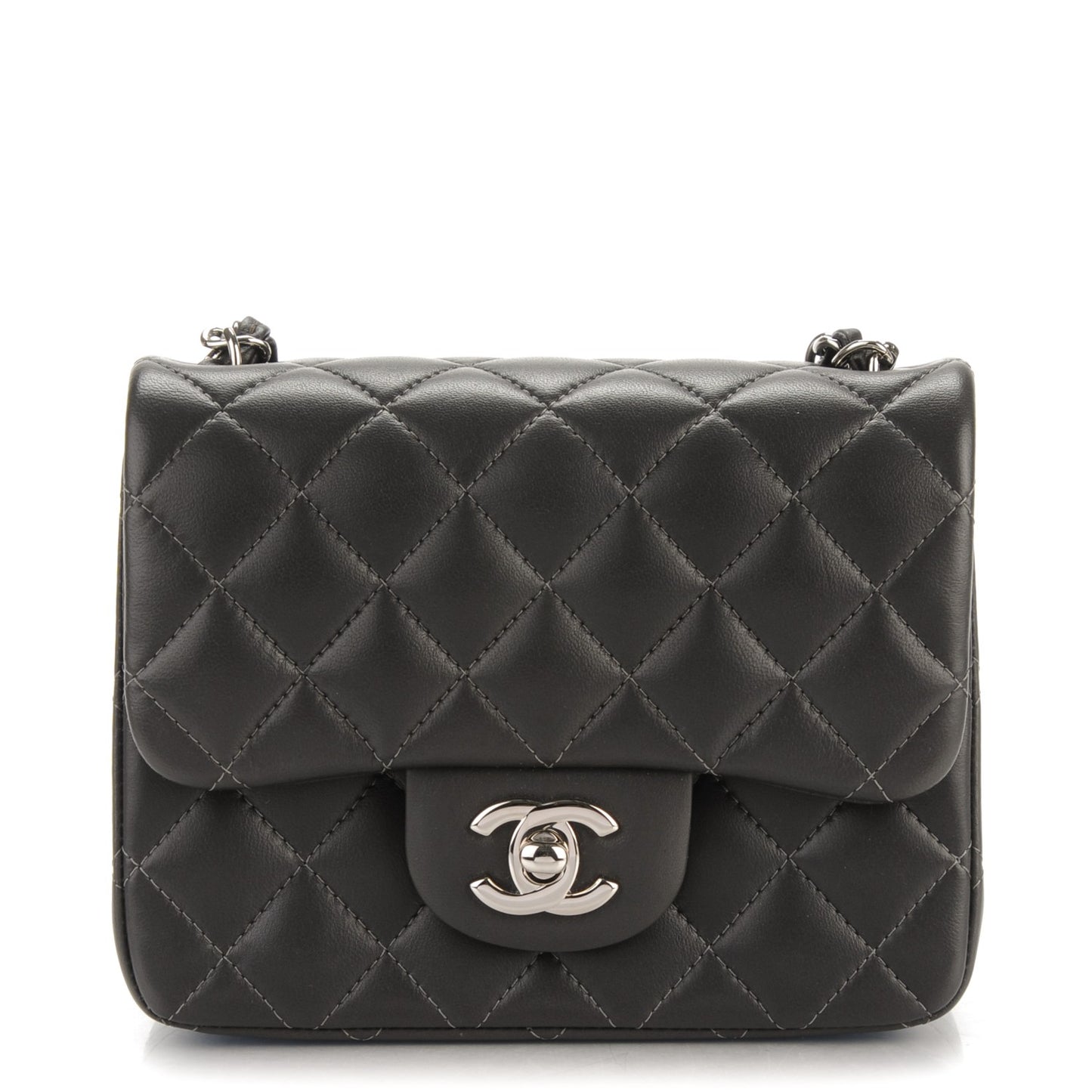Lambskin Quilted Mini Square Flap Dark Grey
