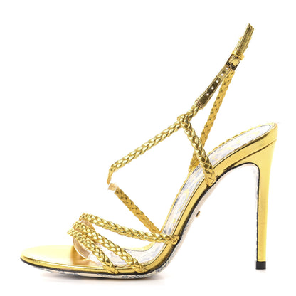 Gucci Metallic Nappa Braided Haines High Heel Sandals 36.5 Gold 1 of 10