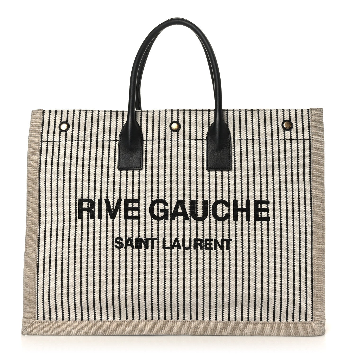Saint Laurent Embroidered Cotton Linen Rive Gauche Noe Tote Natural Black 1 of 10