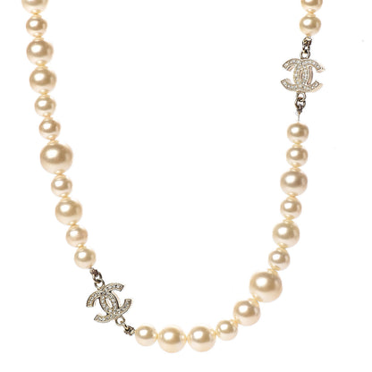 Chanel Crystal Pearl CC Short Necklace Gold 1 of 3