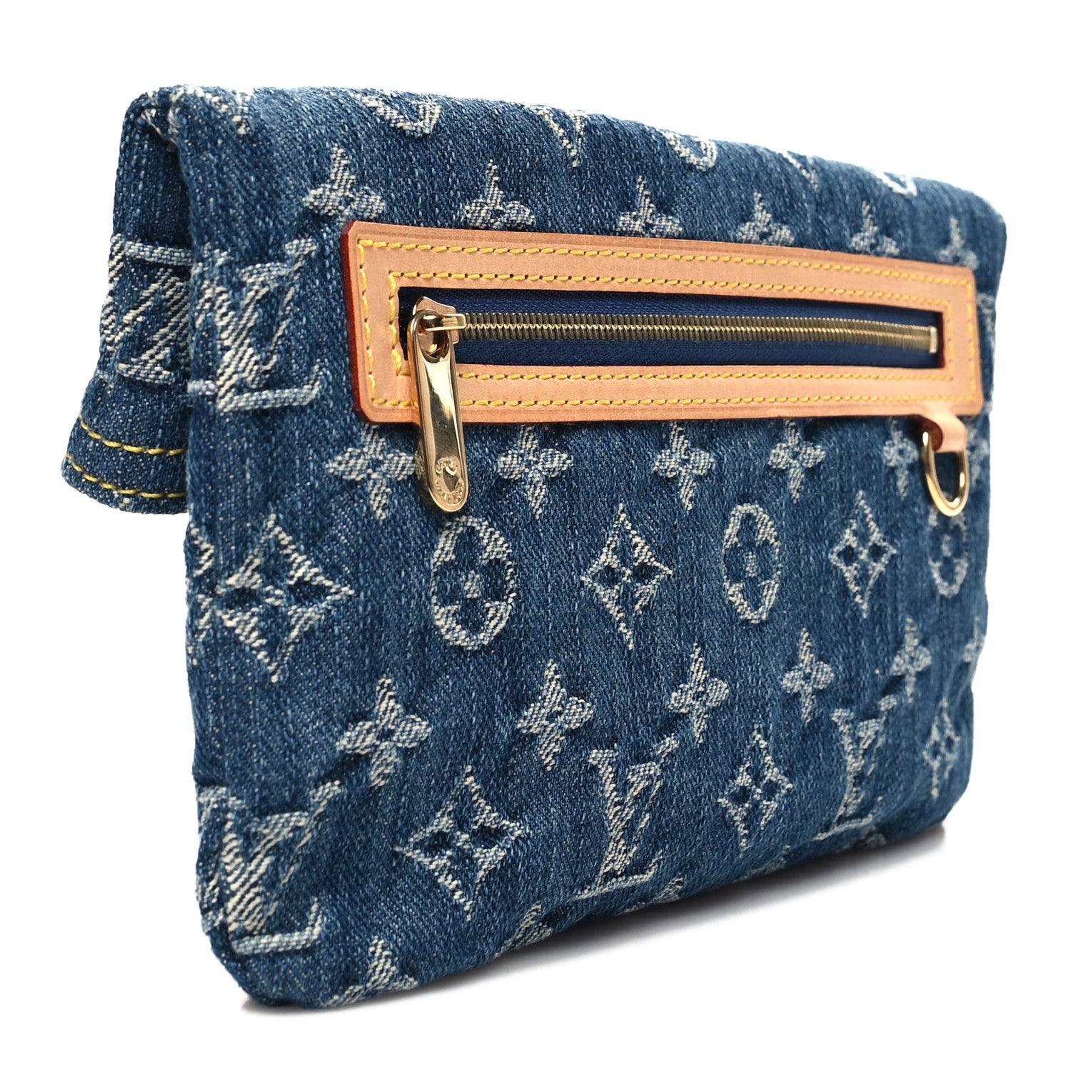 Louis Vuitton Monogram Denim Pochette Plat Clutch Blue 3 of 9