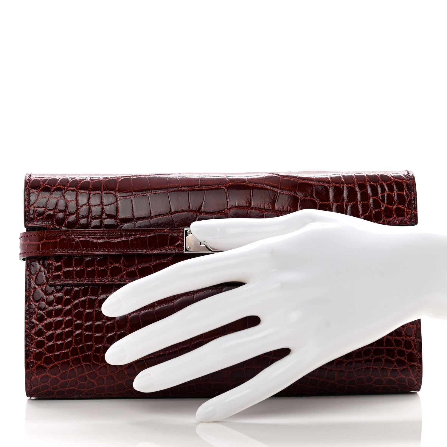 Hermes Shiny Alligator Kelly Longue Wallet Bourgogne 2 of 10