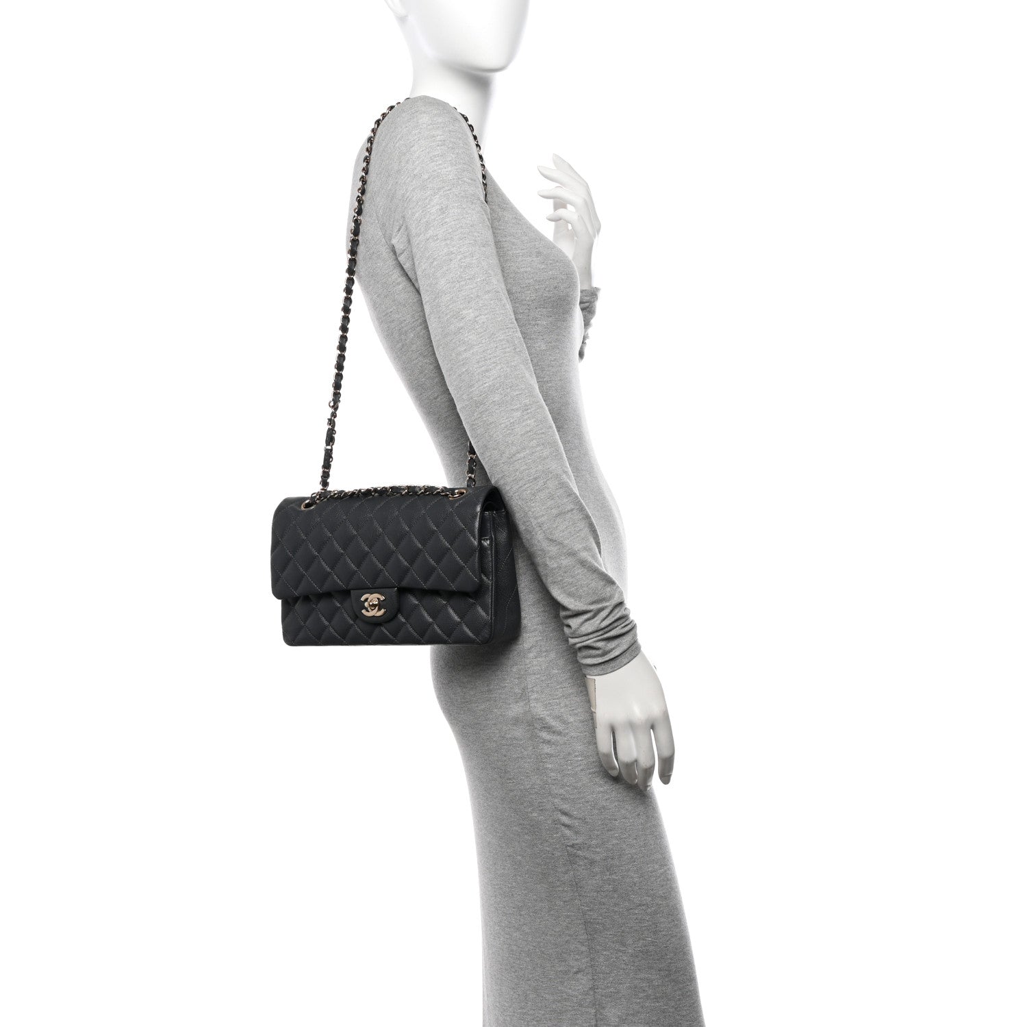 Chanel Caviar Quilted Medium Double Flap Dark Grey 2 of 11