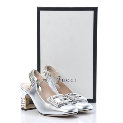 Gucci Metallic Nappa Crystal Square G Madelyn Slingbacks 35.5 Silver 10 of 10