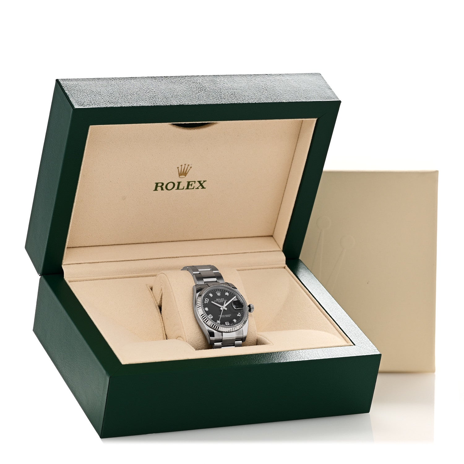 Rolex Stainless Steel 18K White Gold Diamond 34mm Oyster Perpetual Date Watch Black 115234 6 of 6