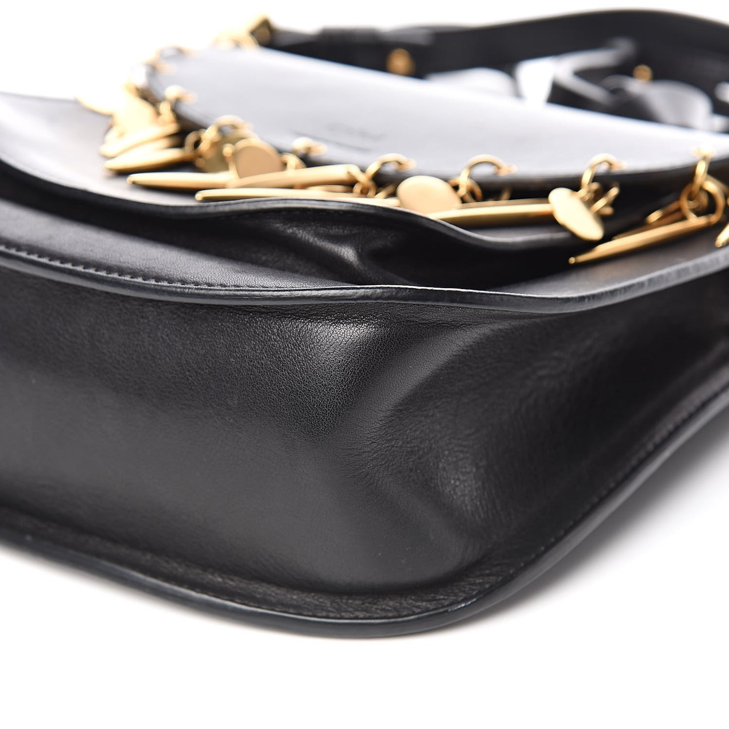 Calfskin Small Charm Hudson Shoulder Bag Black