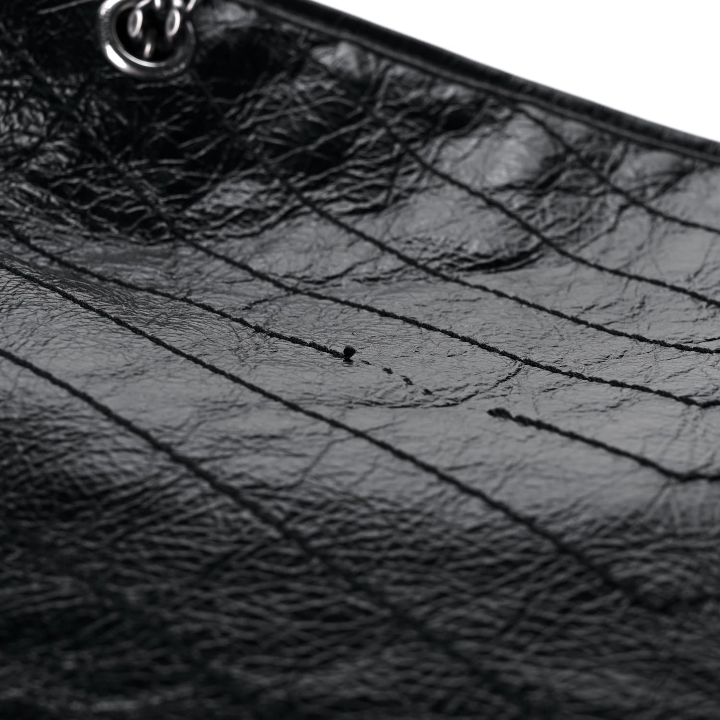 Crinkled Calfskin Matelasse Monogram Large Niki Shopping Tote Bag Black