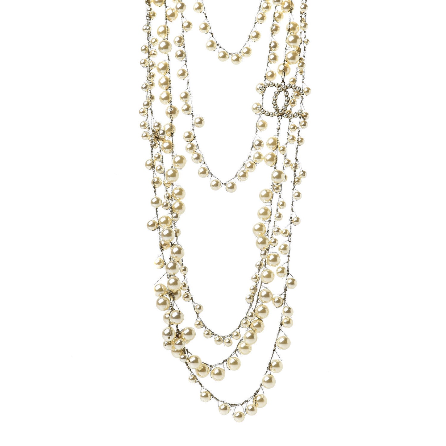 Pearl CC Long Multistrand Necklace Gold