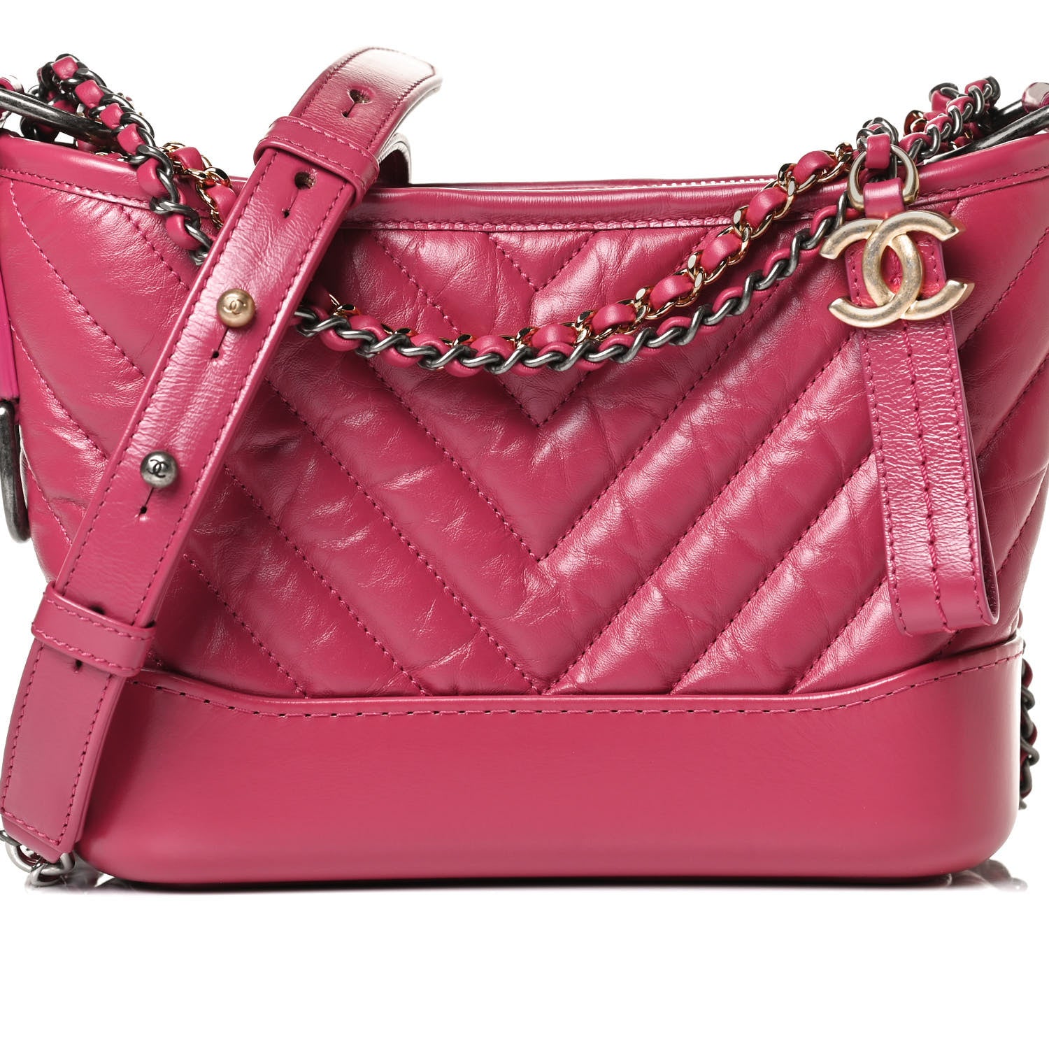 Chanel Aged Calfskin Chevron Quilted Small Gabrielle Hobo Dark Pink 7 of 13