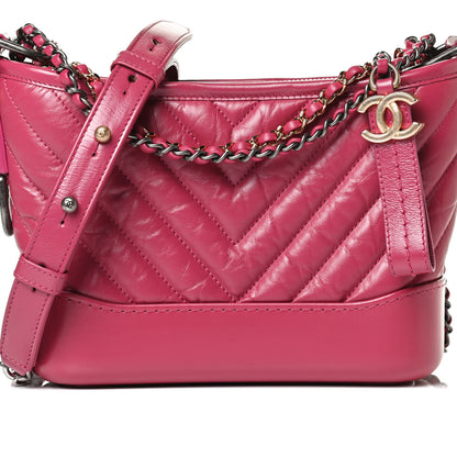 Chanel Aged Calfskin Chevron Quilted Small Gabrielle Hobo Dark Pink 7 of 13