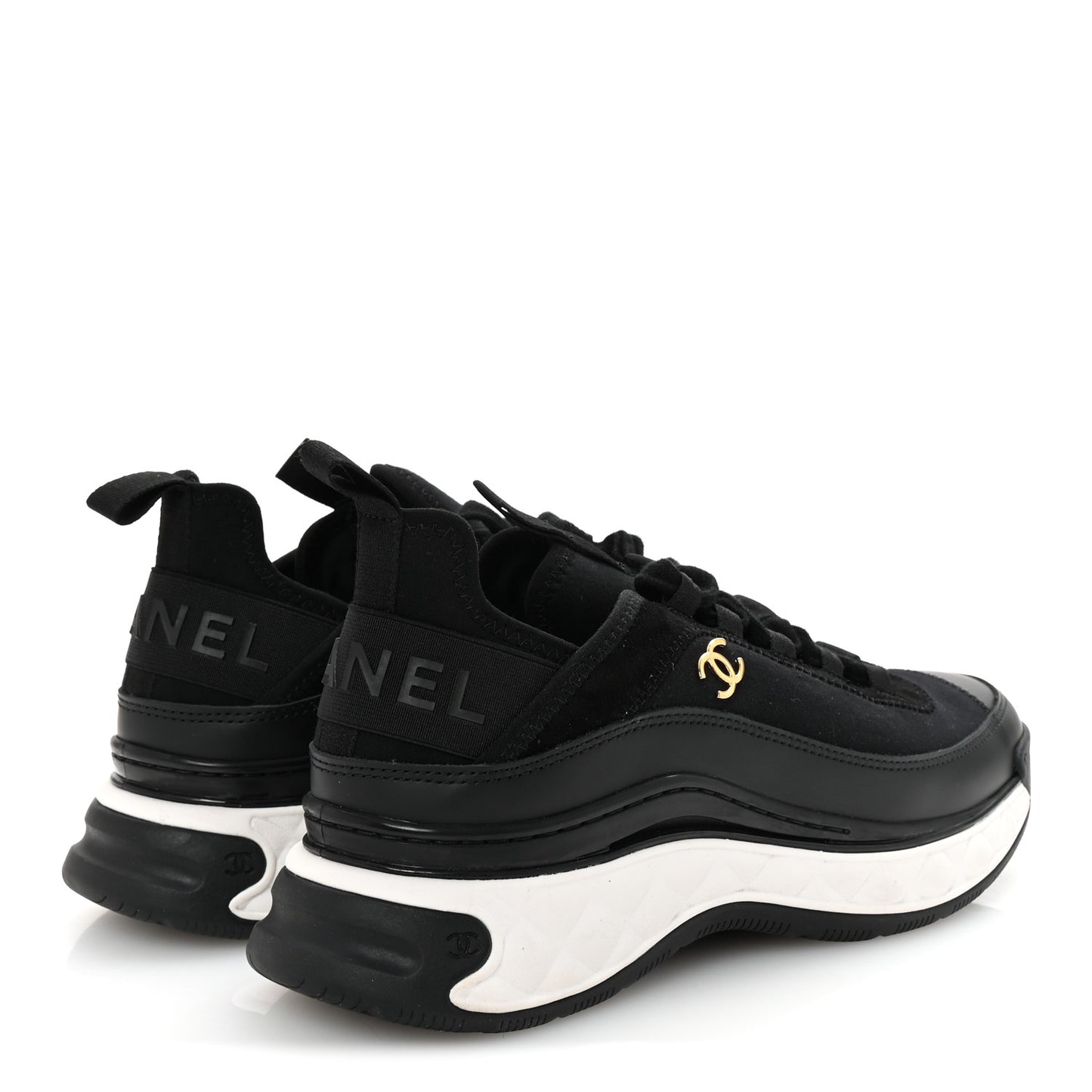 Velvet Calfskin Mixed Fibers CC Sneakers 38 Black