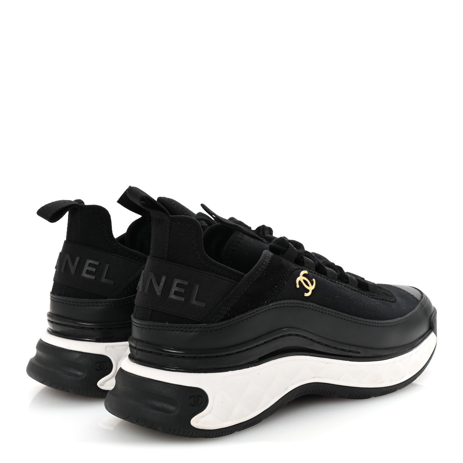Chanel Velvet Calfskin Mixed Fibers CC Sneakers 38 Black 5 of 10